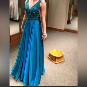 Beautiful Teal Beaded Sherri Hill Dress